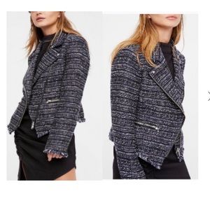 Free People dark purple and navy tweed moto jacket